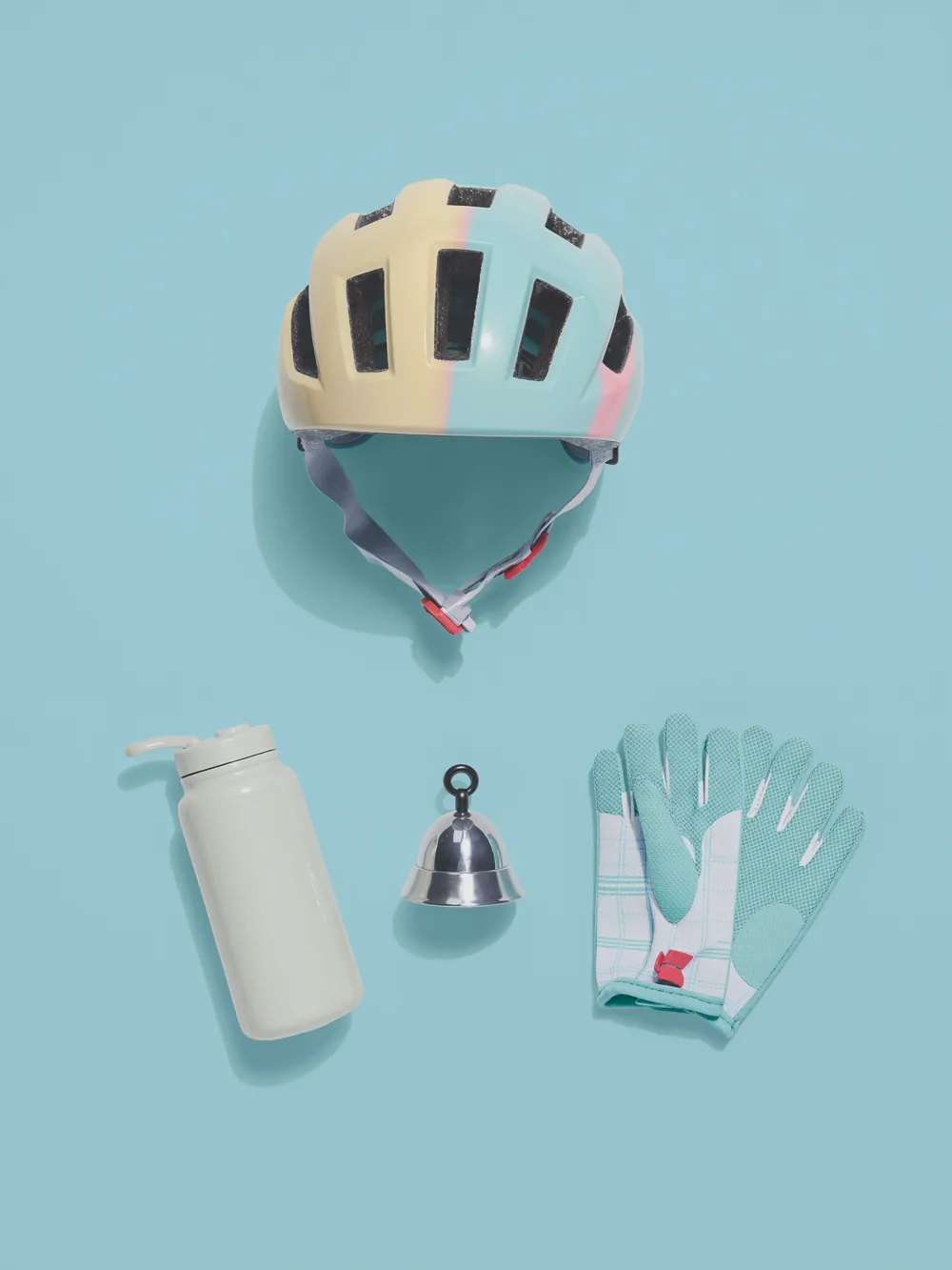 Kids cycling helmet, bottle, bell and gloves