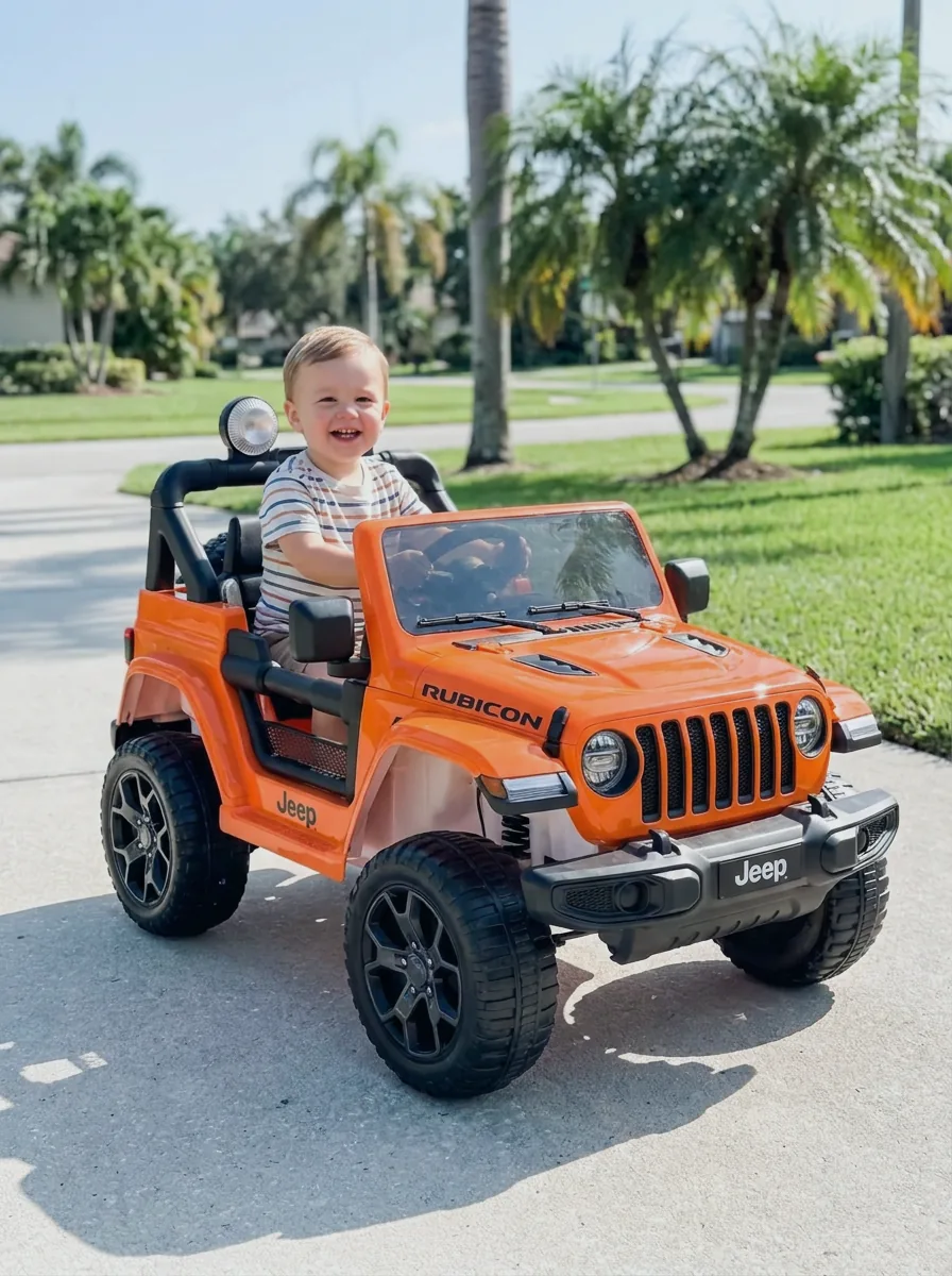 Toddler driving a ride-on toy car